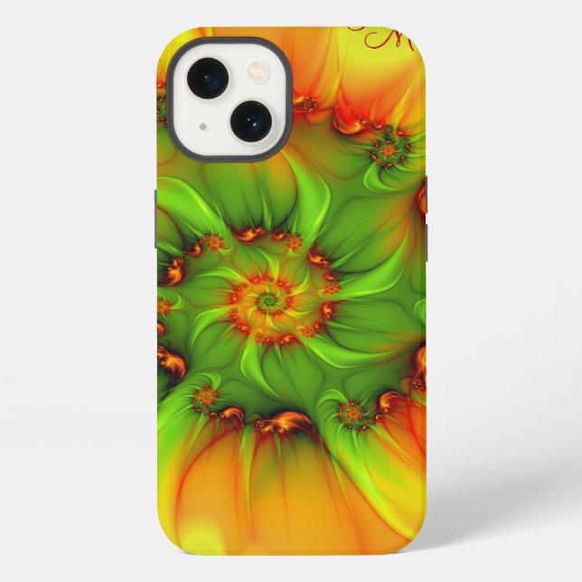 Psychedelic Colourful Abstract Fractal Art Initial iPhone Case (Back)