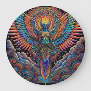 Psychedelic Colourful Angel Art Large Clock