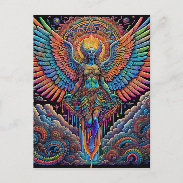 Psychedelic Colourful Angel Art Postcard (Front)