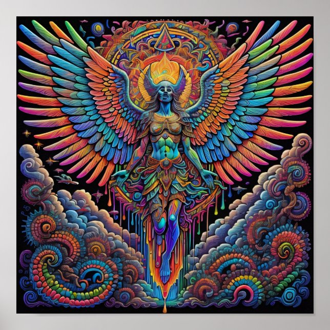 Psychedelic Colourful Angel Art Poster (Front)