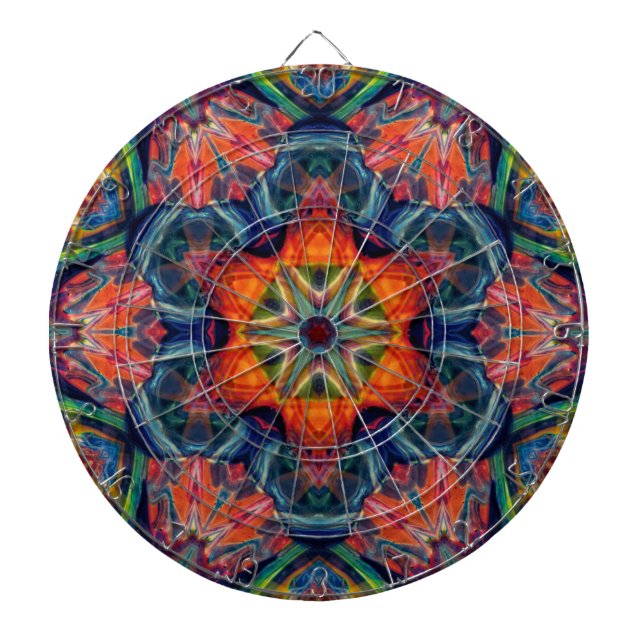 Psychedelic Colourful Kaleidoscope Pattern Dartboard (Front)