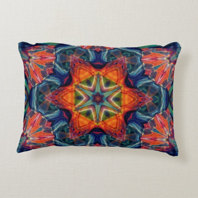 Psychedelic Colourful Kaleidoscope Pattern Decorative Cushion (Back)