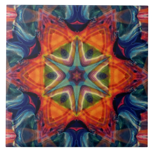 Psychedelic Colourful Kaleidoscope Pattern Tile (Front)