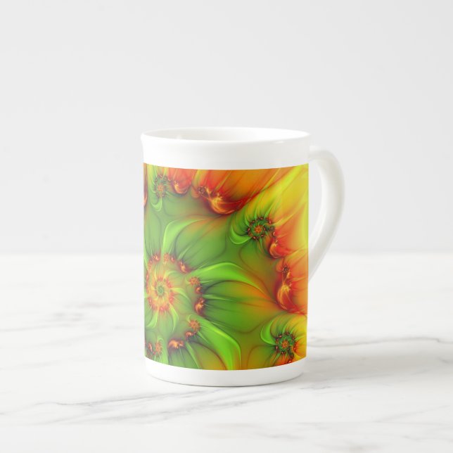 Psychedelic Colourful Modern Abstract Fractal Art Bone China Mug (Front Right)
