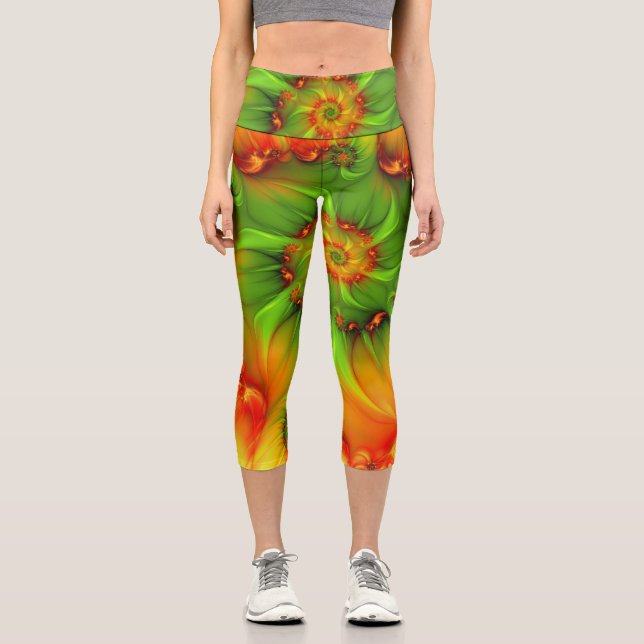 Psychedelic Colourful Modern Abstract Fractal Art Capri Leggings (Front)