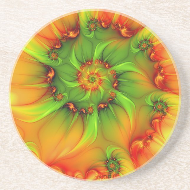 Psychedelic Colourful Modern Abstract Fractal Art Coaster (Front)