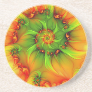 Psychedelic Colourful Modern Abstract Fractal Art Coaster