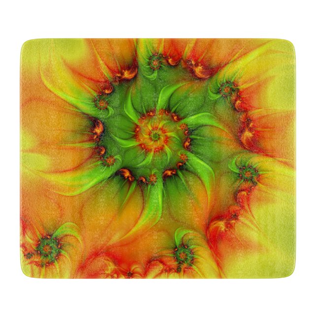 Psychedelic Colourful Modern Abstract Fractal Art Cutting Board (Front)