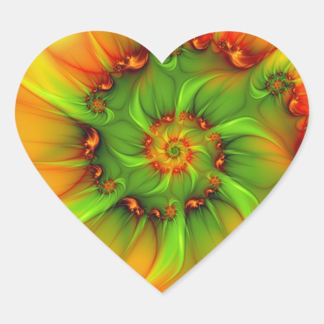Psychedelic Colourful Modern Abstract Fractal Art Heart Sticker (Front)