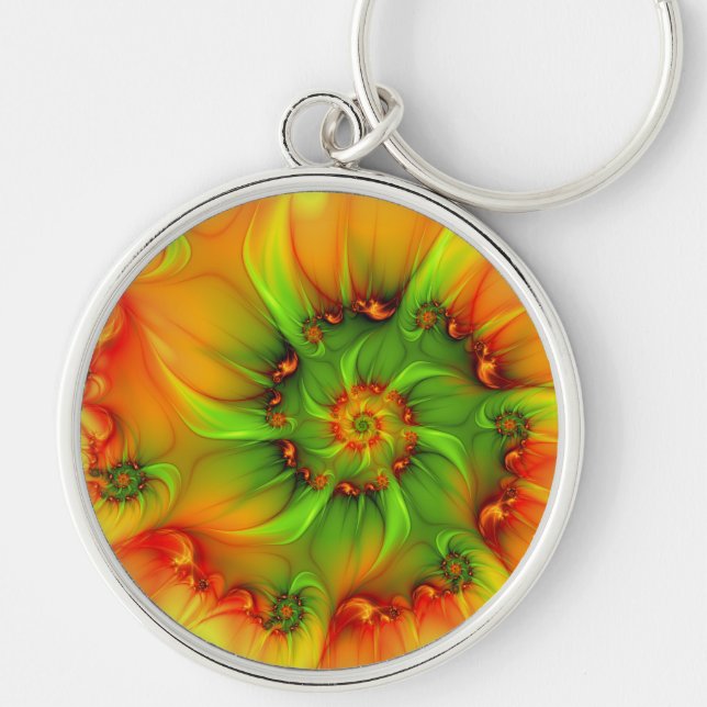 Psychedelic Colourful Modern Abstract Fractal Art Key Ring (Front)