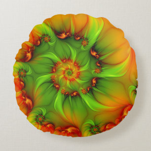 Psychedelic Colourful Modern Abstract Fractal Art Round Cushion