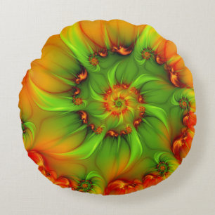 Psychedelic Colourful Modern Abstract Fractal Art Round Cushion