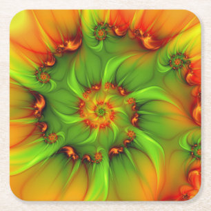 Psychedelic Colourful Modern Abstract Fractal Art Square Paper Coaster