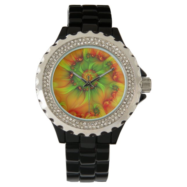 Psychedelic Colourful Modern Abstract Fractal Art Watch (Front)