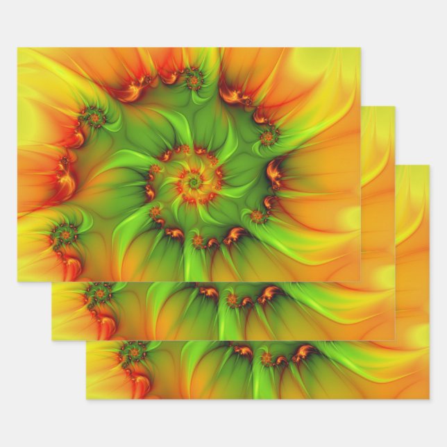 Psychedelic Colourful Modern Abstract Fractal Art Wrapping Paper Sheet (Set)