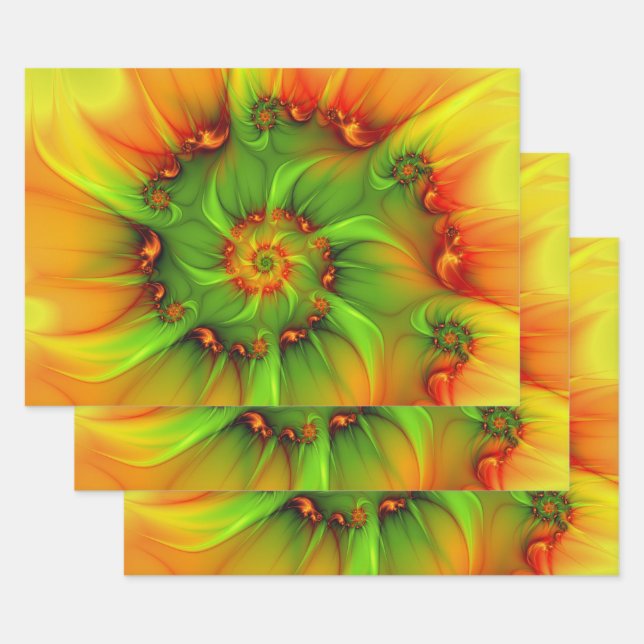 Psychedelic Colourful Modern Abstract Fractal Art Wrapping Paper Sheet (Set)