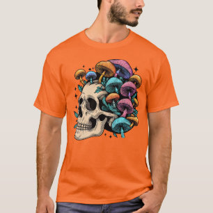 Psychedelic Colourful Mushroom Skull Cottagecore T-Shirt