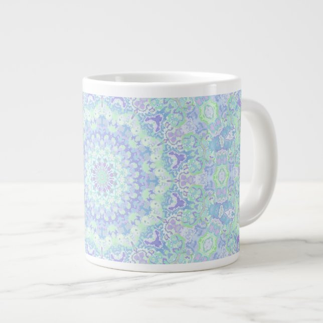 Psychedelic Colourful Pastel Ornate Hippie Mandala Large Coffee Mug (Front Right)