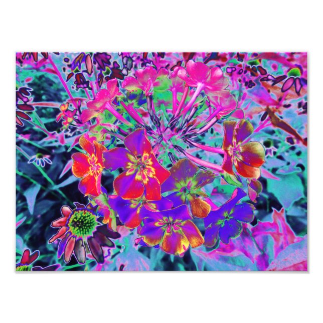 Psychedelic Colourful Red and Purple Flowers Photo Print (Front)