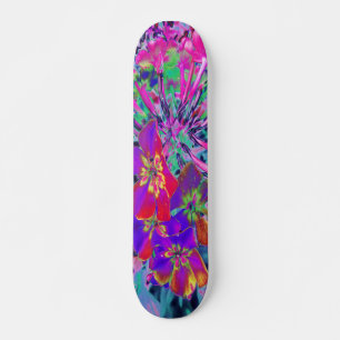 Psychedelic Colourful Red and Purple Flowers Skateboard