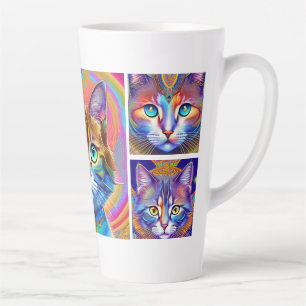 Psychedelic Colourful Royal Cats Latte Mug
