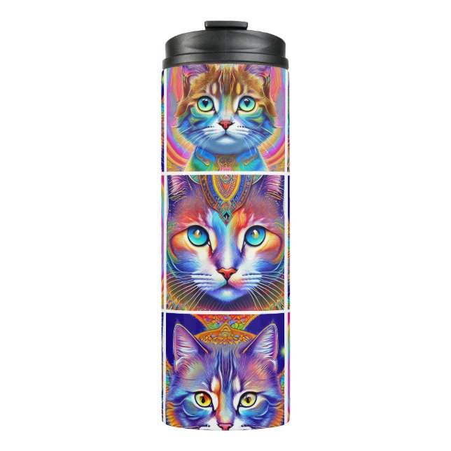Psychedelic Colourful Royal Cats Thermal Tumbler (Front)