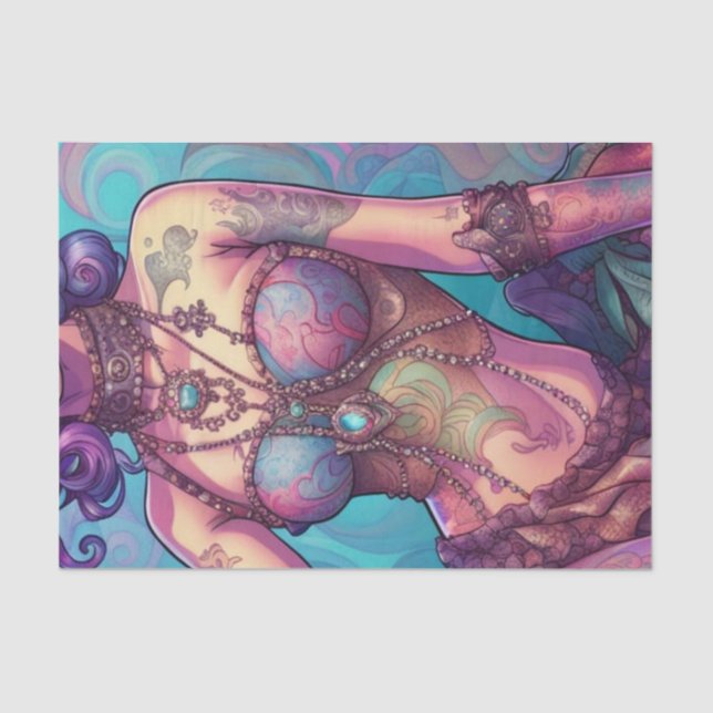 Psychedelic Colourful Tattoo Woman Decoupage Paper (Front)