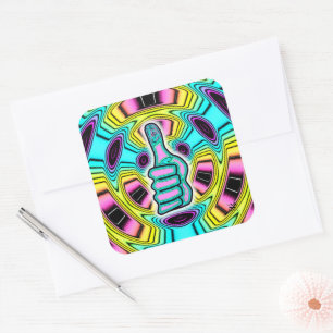 Psychedelic colourful thumbs up v1 square sticker
