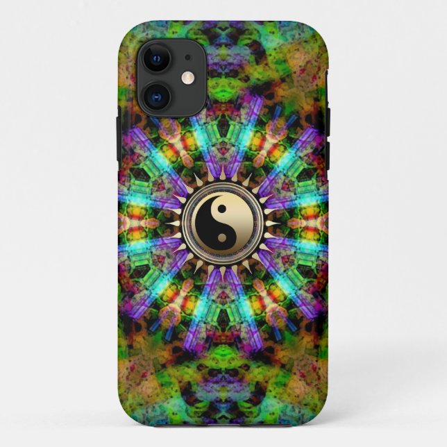 Psychedelic Colours Gold Yin Yang Case-Mate iPhone Case (Back)