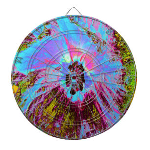 Psychedelic Cornflower Blue and Magenta Hibiscus Dartboard