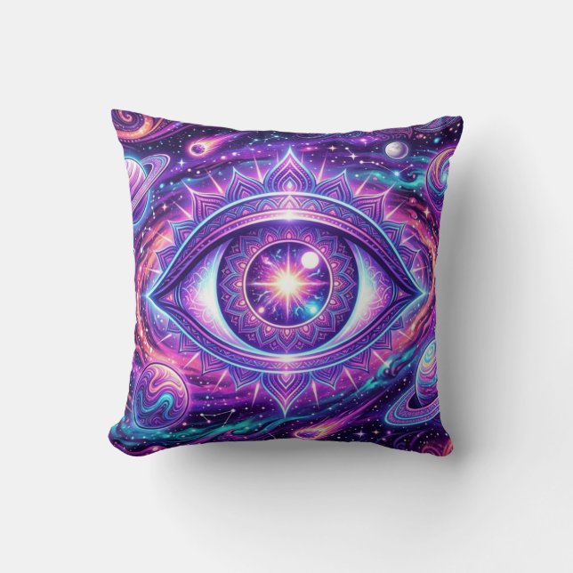 Psychedelic Cosmic Eye Design on Tees, Stickers, M Cushion (Front)