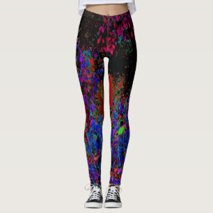 Psychedelic Crimson Red and Black Garden Sunrise Leggings