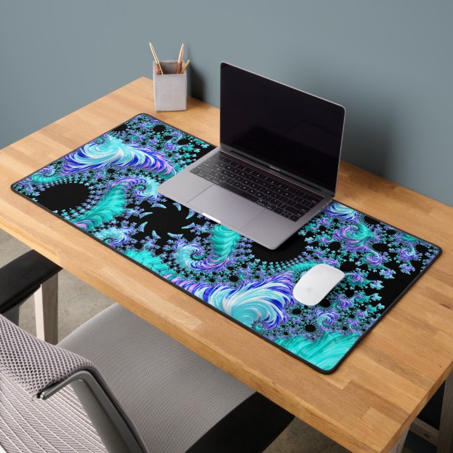 Psychedelic Cyan Tentacle Abstract Fractal Art Desk Mat (Office 2)