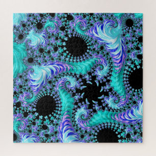 Psychedelic Cyan Tentacle Abstract Fractal Art Jigsaw Puzzle