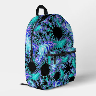 Psychedelic Cyan Tentacle Abstract Fractal Art Printed Backpack