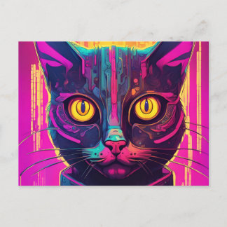 Psychedelic Cyber Cat Postcard