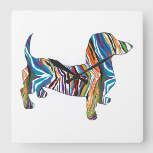 Psychedelic Dachshund Square Wall Clock