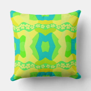 Psychedelic Daisy Chain Patchwork Lemon Lime Teal Cushion
