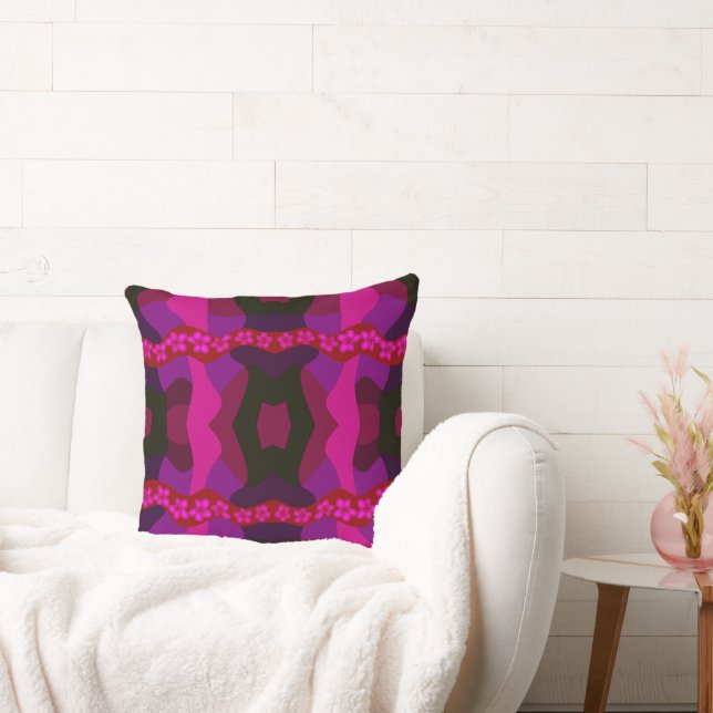 Psychedelic Daisy Chain Patchwork - Magenta  Cushion (Couch)