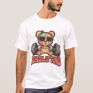 Psychedelic Deadlifting Bear Design T-Shirt