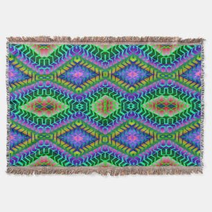 Psychedelic Diamonds Aztec Woven Throw Blanket