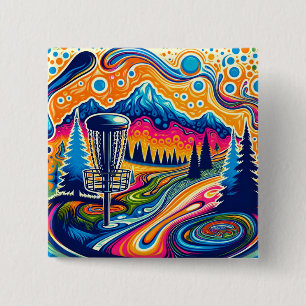 Psychedelic Disc Golf Course in the Mountains 15 Cm Square Badge