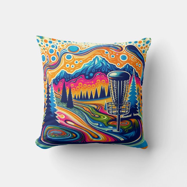 Psychedelic Disc Golf Course in the Mountains Cushion (Front)