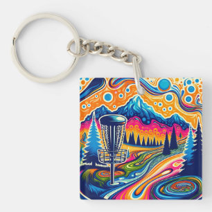 Psychedelic Disc Golf Course in the Mountains Key Ring