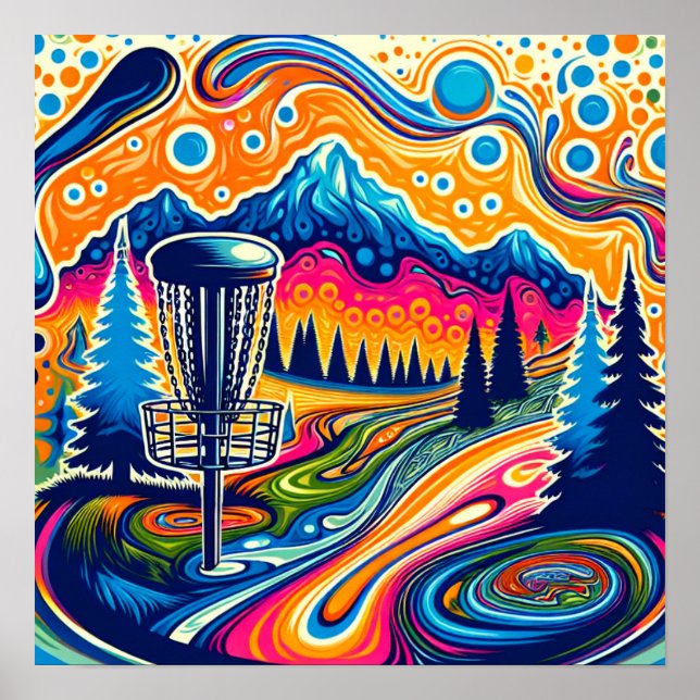 Psychedelic Disc Golf Course in the Mountains Poster (Front)
