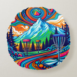 Psychedelic Disc Golf Course Round Cushion