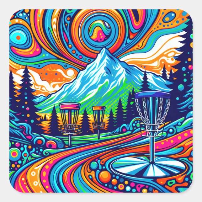 Psychedelic Disc Golf Course  Square Sticker (Front)