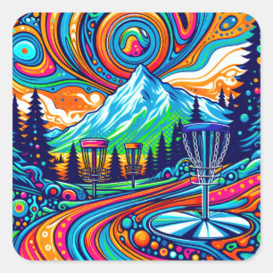 Psychedelic Disc Golf Course  Square Sticker