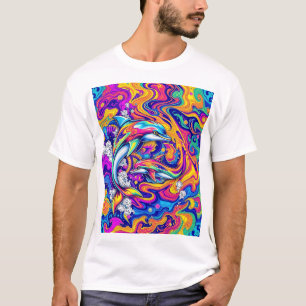 Psychedelic Dolphins in Vivid Ocean Swirls T-Shirt