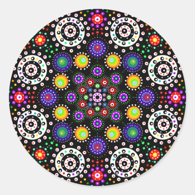 Psychedelic Dot Mandala  Classic Round Sticker (Front)